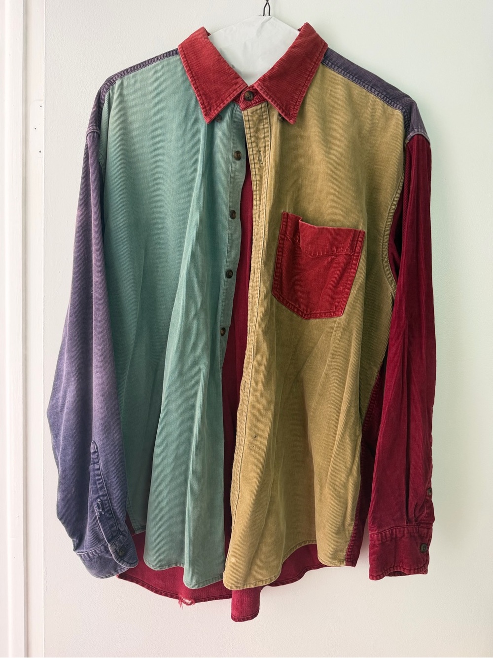 Vintage 90s J. Crew Multi-Panel Corduroy Button-Down Shirt. See description